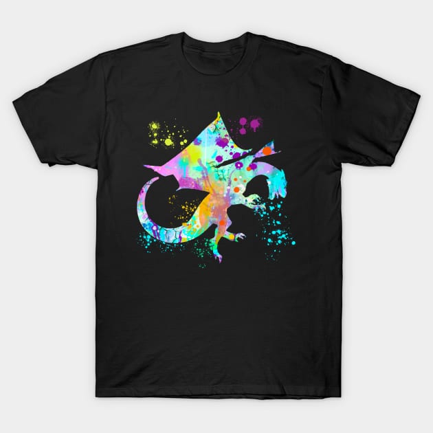 Dragon Watercolor Splash Love Dragons T-Shirt by joannejgg